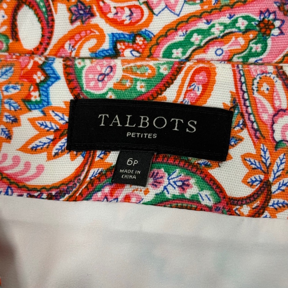 Talbots Petites Orange Green Paisley Scalloped Hem A-Line Mini Skirt 6P - Picture 3 of 10